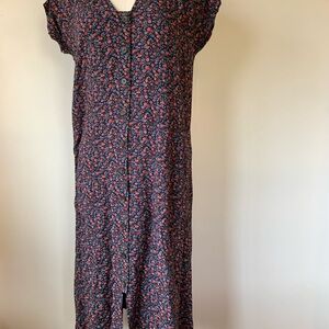 Madewell Black Floral Patterned Dress with Button Front